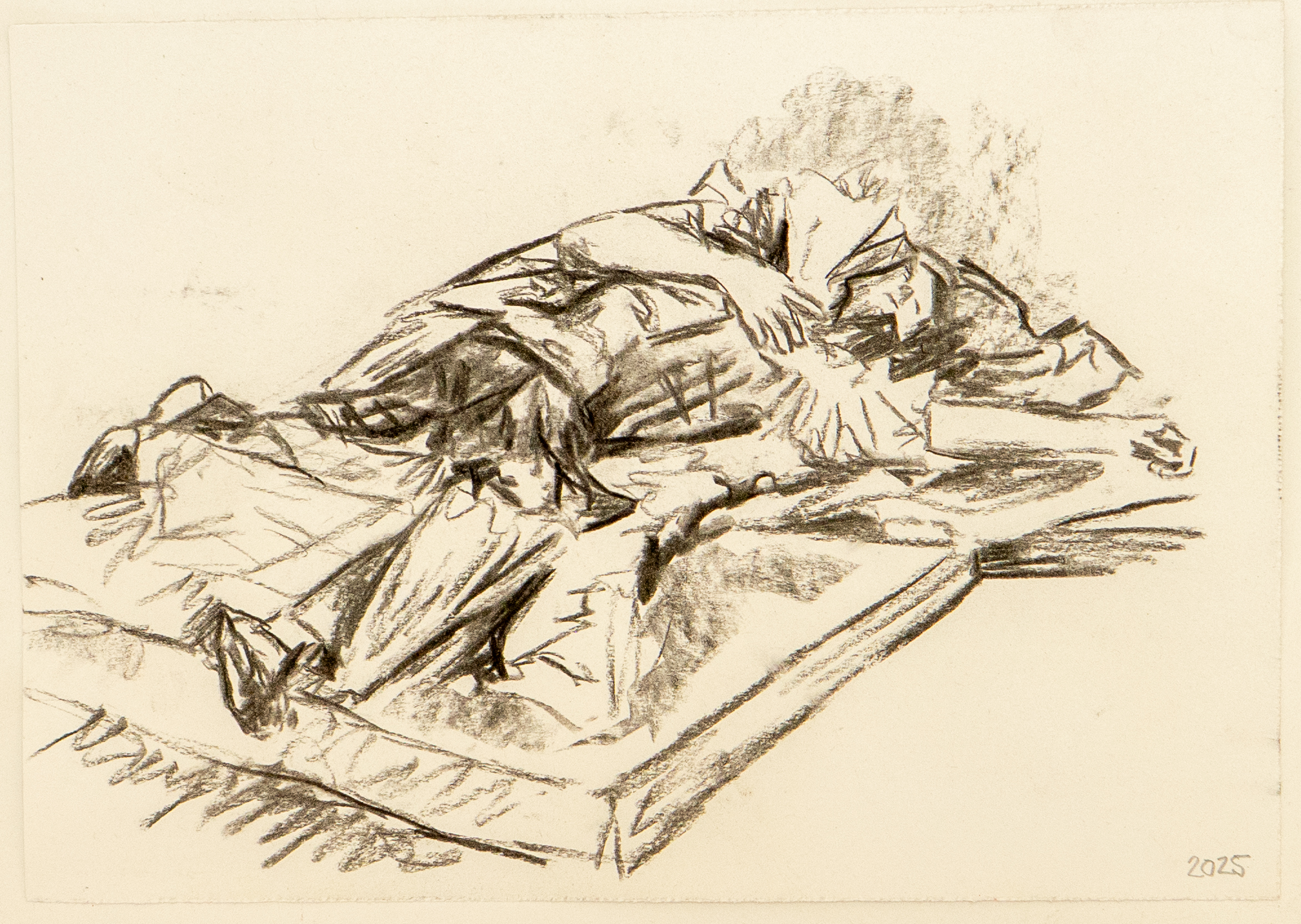 Quick life drawing sketch - reclining figure on bed