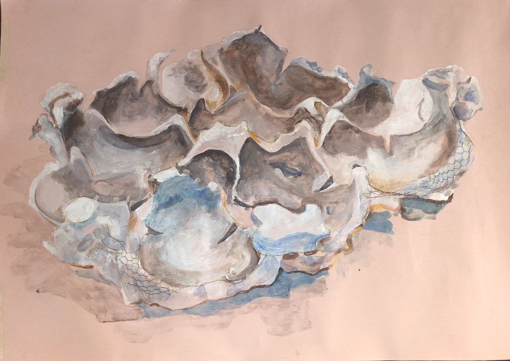 Acyrlic study of the plaster piece with applied hand made chicken wire.
