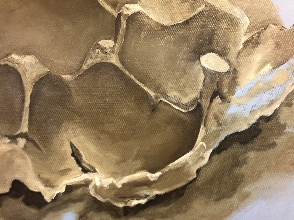 Close up of oils piece.