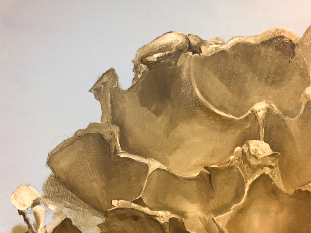 Close up of oils piece.