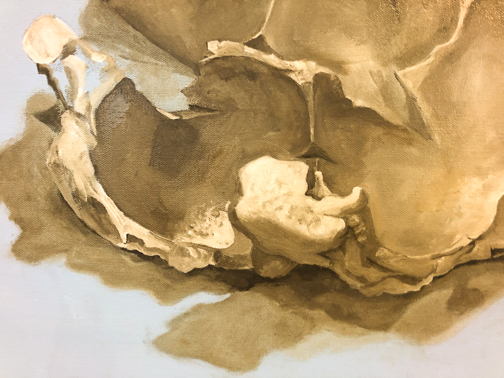 Close up of oils piece.