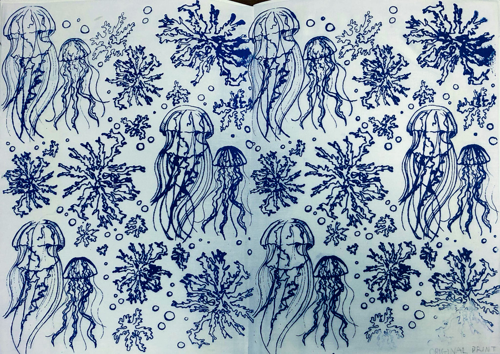 Jellyfish study, silk screen print.