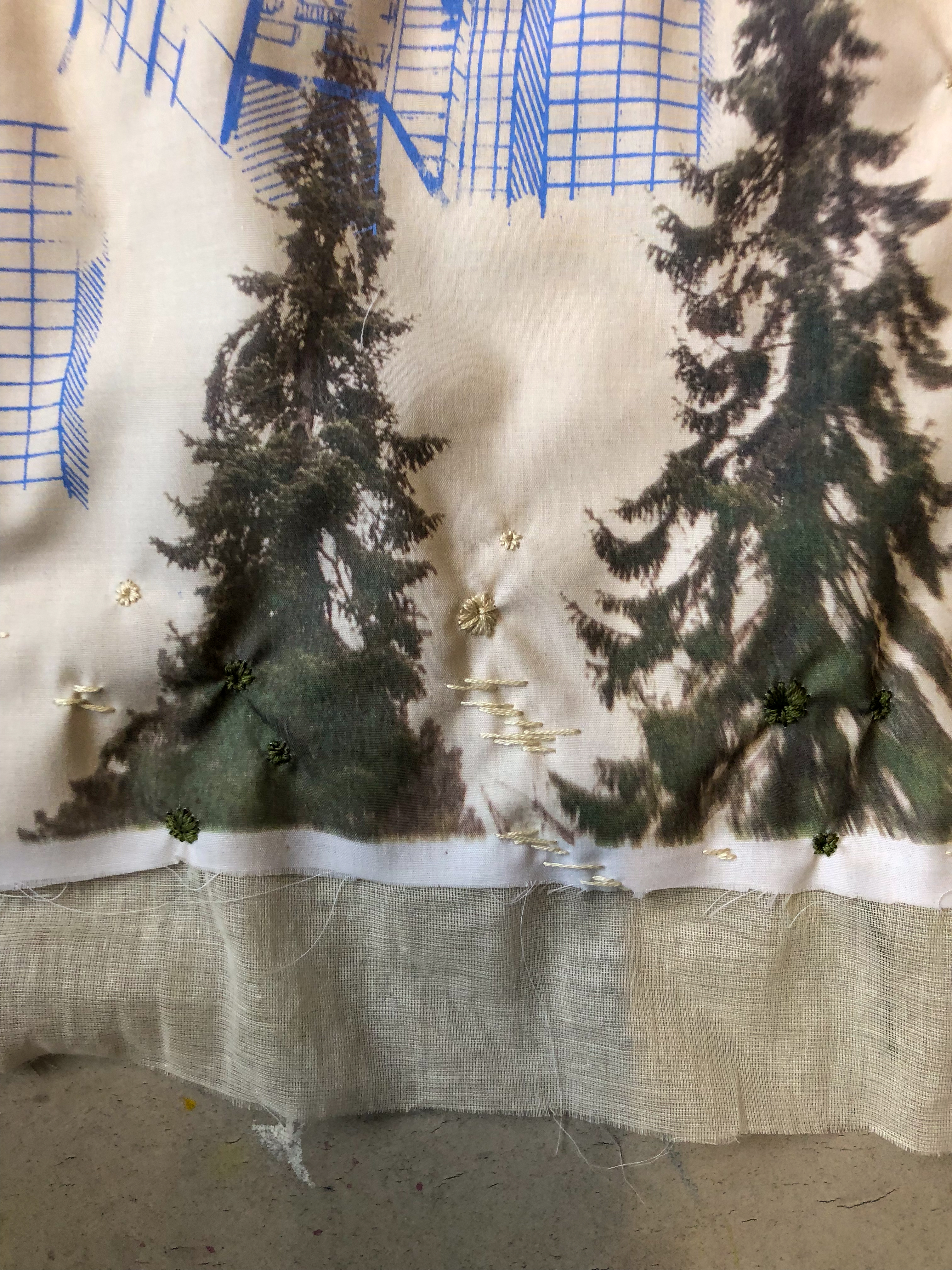 Final piece: dye sublimated image onto fabric with embroidery.